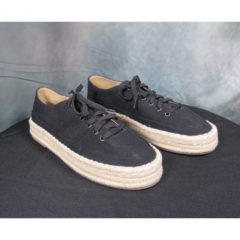 Linea Paolo Womens Black Canvas Espadrille Platform Lace Up Sneakers 9.5M